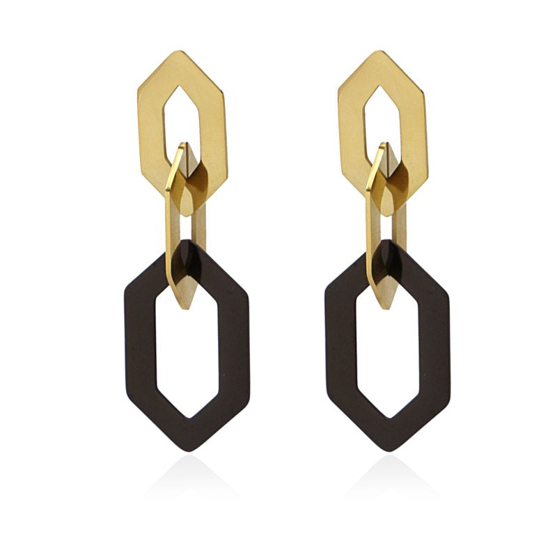 BPE701 PENDIENTES BICOLOR CON ESLABONES GRANDES HEXAGONAL