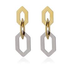 BPE701 PENDIENTES BICOLOR CON ESLABONES GRANDES HEXAGONAL